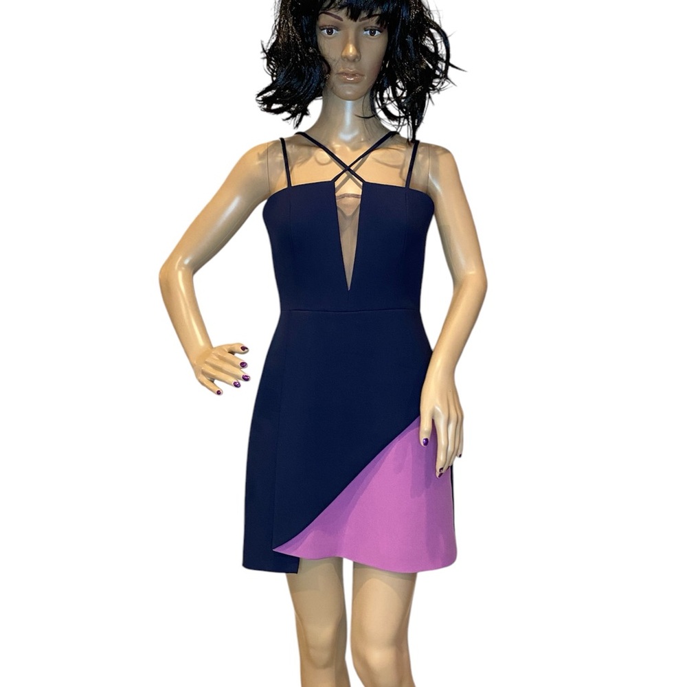 BCBGMaxAzria Linzee 2-Tone Color Block Mesh Mini Shift Cut Out Dress Size 4 EUC